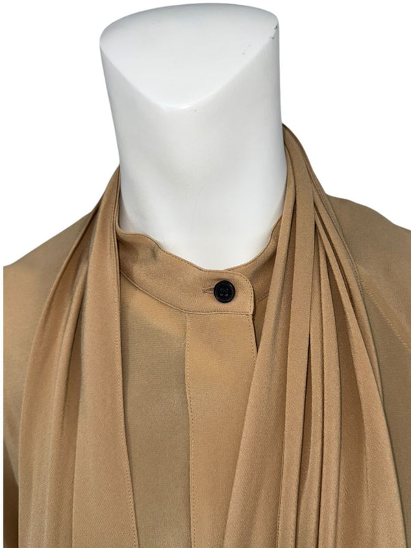 Victoria Beckham Camel Silk Tie-Neck Blouse – Size US 6- NWT