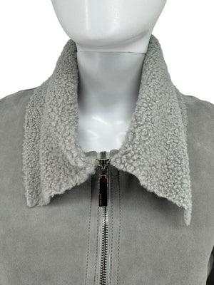 Hugo Boss Grey Shearling-Lined Suede Coat – Size Large
