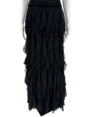 Pamella Roland Black Tiered Chiffon Gown – Size 8