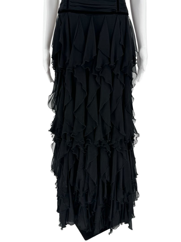 Pamella Roland Black Tiered Chiffon Gown – Size 8