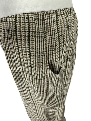 Kiton Olive & Taupe Silk Houndstooth Blouse and Pant Set – Size 46 (Fits M/L)