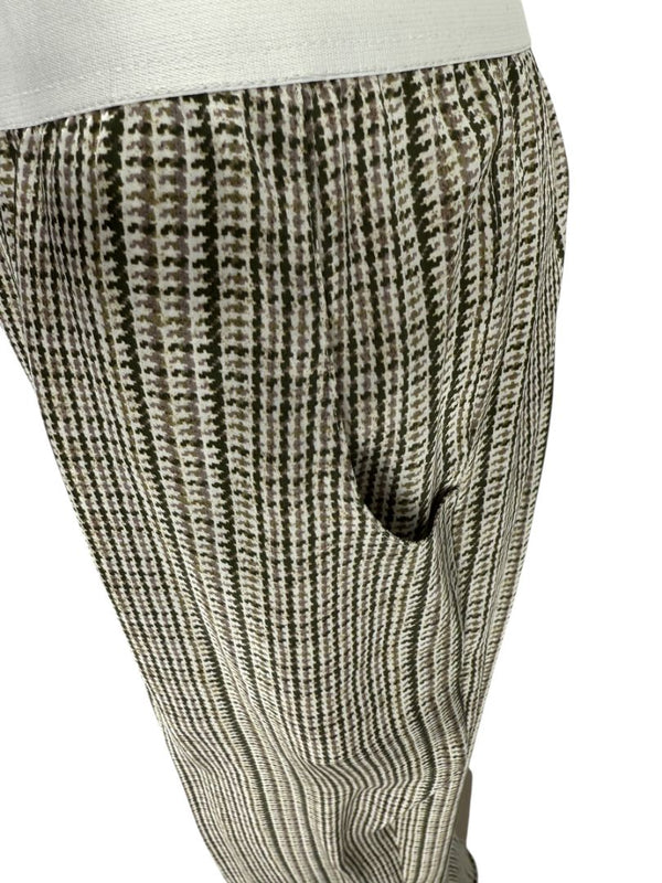 Kiton Olive & Taupe Silk Houndstooth Blouse and Pant Set – Size 46 (Fits M/L)