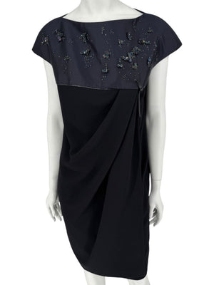 Atelier Caito for Herve Pierre Black Beaded Yoke Draped Dress – Size 12
