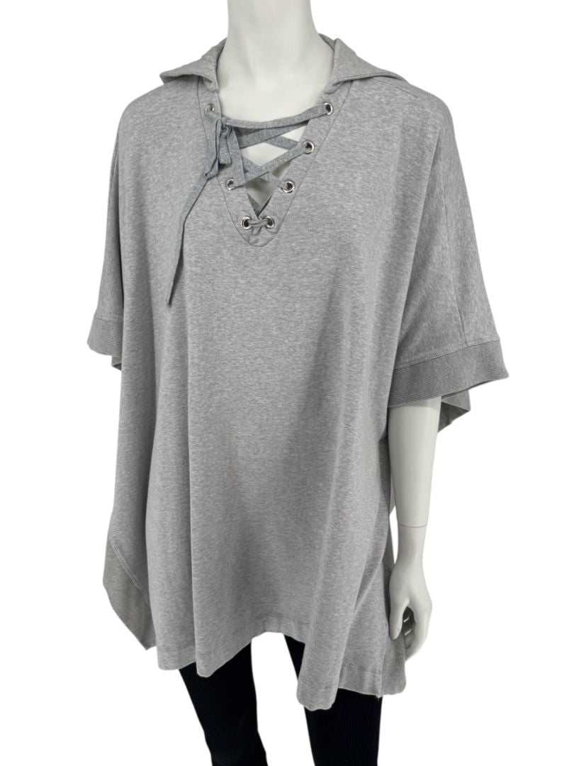 L’Agence Gray Viscose-Silk Hoodie Poncho – One Size