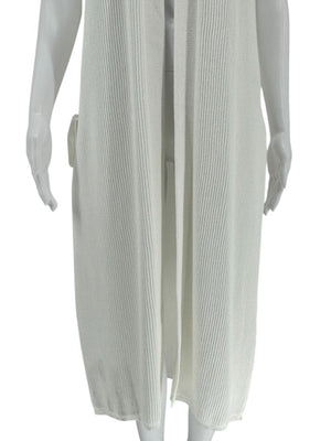 Max Mara White Knit Sleeveless Swim Cover-Up with Beaded Side Ties – Size M