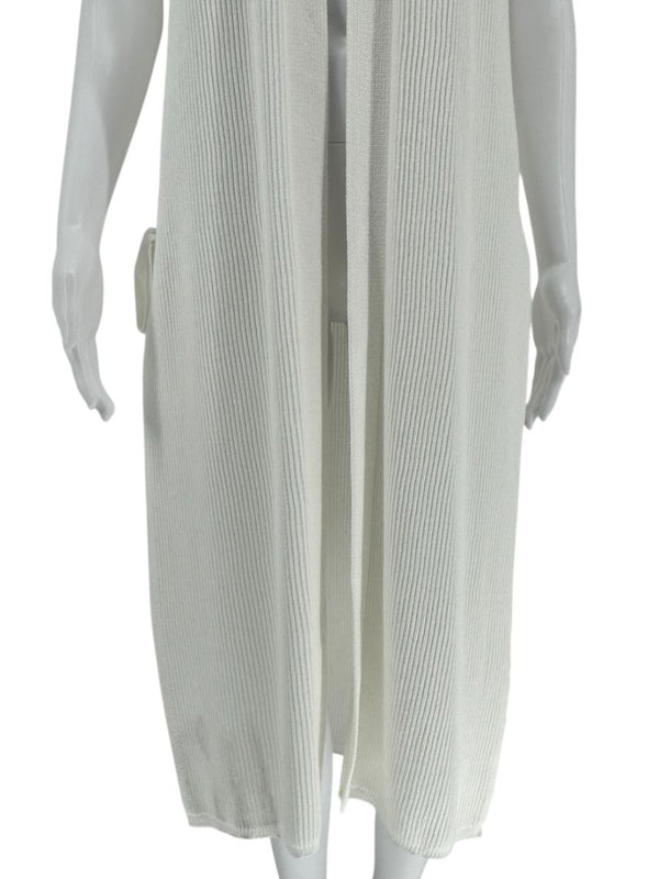 Max Mara White Knit Sleeveless Swim Cover-Up with Beaded Side Ties – Size M