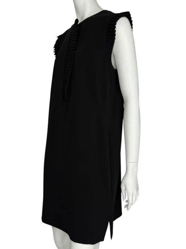 Akris Punto Black Sleeveless Pleated Trim Shift Dress – Size 10