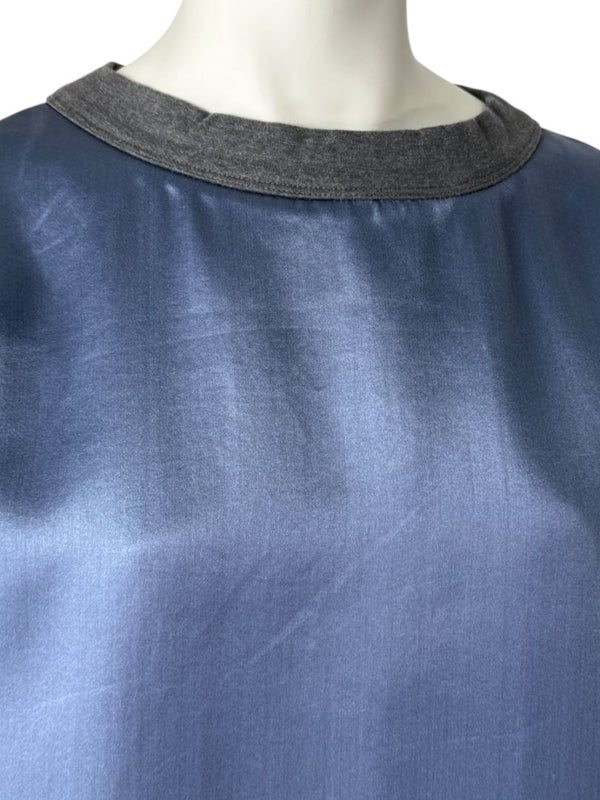 Brunello Cucinelli Navy Silk Shift Dress with Contrast Trim – Size XL- NEW