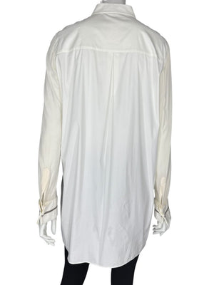 Brunello Cucinelli White Long Sleeve Blouse with Monili Trim Cuffs – Size XL