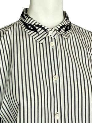 Brunello Cucinelli Gray & White Vertical Stripe Embroidered Collar Shirt – Size XL