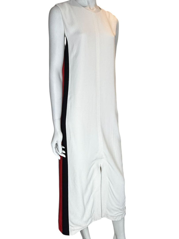 Burberry White Sleeveless Midi Dress with Side Stripes – Size US 10