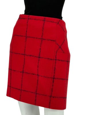 Christian Dior Red Wool Blend Windowpane Skirt – Size IT 46 (US 10)