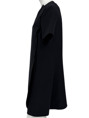 Christian Dior Paris Black Wool-Silk Shift Dress with Asymmetric Button Detail – Size FR 42 (US 10)
