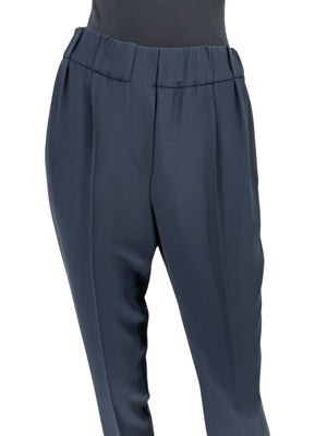 Brunello Cucinelli Navy Tapered Silk-Blend Pants – Size IT 44 (US 8)