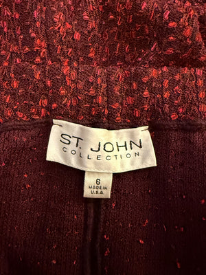 St. John Collection Red & Burgundy Knit Skirt Suit - Size 6