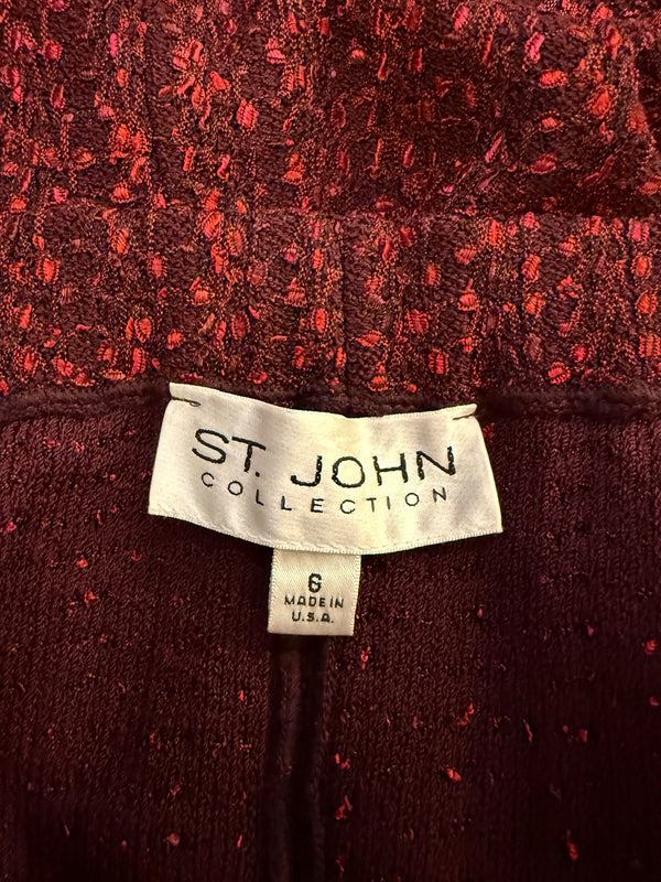 St. John Collection Red & Burgundy Knit Skirt Suit - Size 6