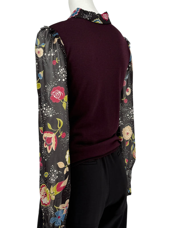 Moschino Virgin Wool Sweater with Sheer Floral Sleeves – Size 8 (IT 38)