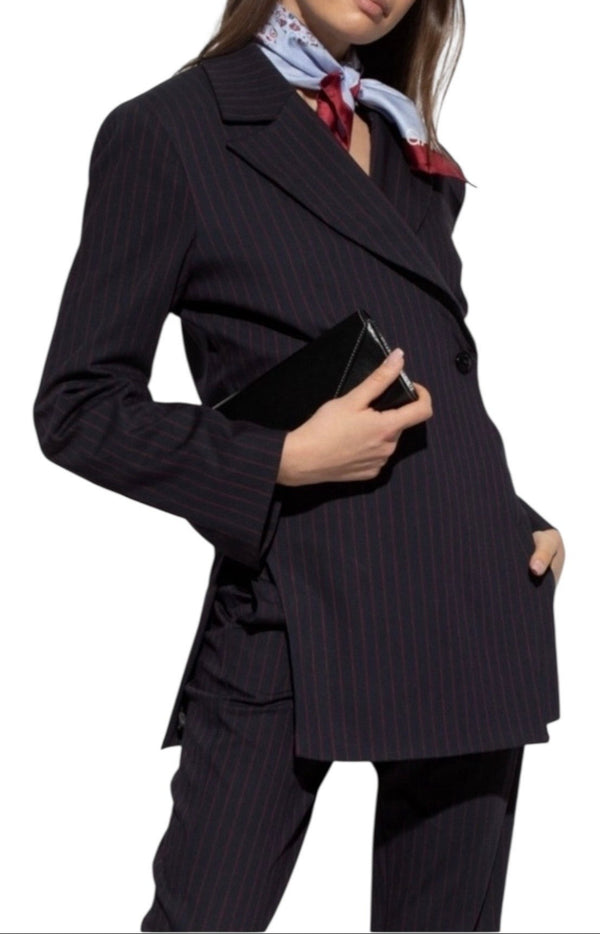Ganni Navy Pinstripe Double-Breasted Blazer – Size M
