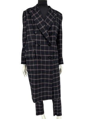 Pamella Roland Black & Gray Windowpane Plaid Pantsuit – Large