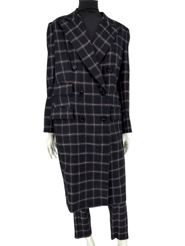 Pamella Roland Black & Gray Windowpane Plaid Pantsuit – Large