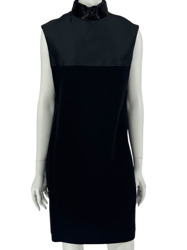 Pamella Roland Black Sleeveless Beaded Collar Shift Dress – L