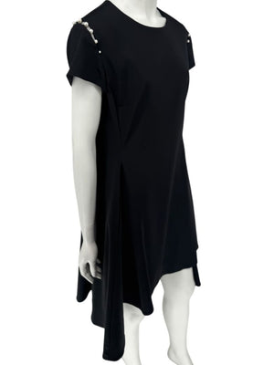 Pamella Roland Black Pearl-Trim Sleeve Handkerchief Hem Dress – Large