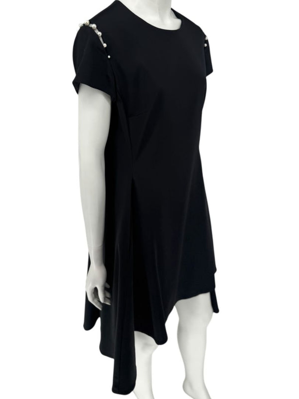 Pamella Roland Black Pearl-Trim Sleeve Handkerchief Hem Dress – Large