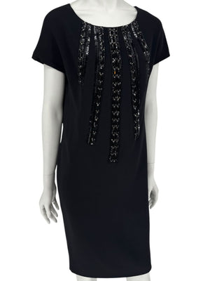 Pamella Roland Black Sequin Embellished Short Sleeve Cocktail Dress – Large
