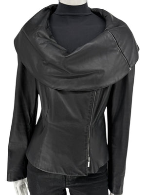 Armani Collezioni Black Leather Sculpted Jacket – Size 12