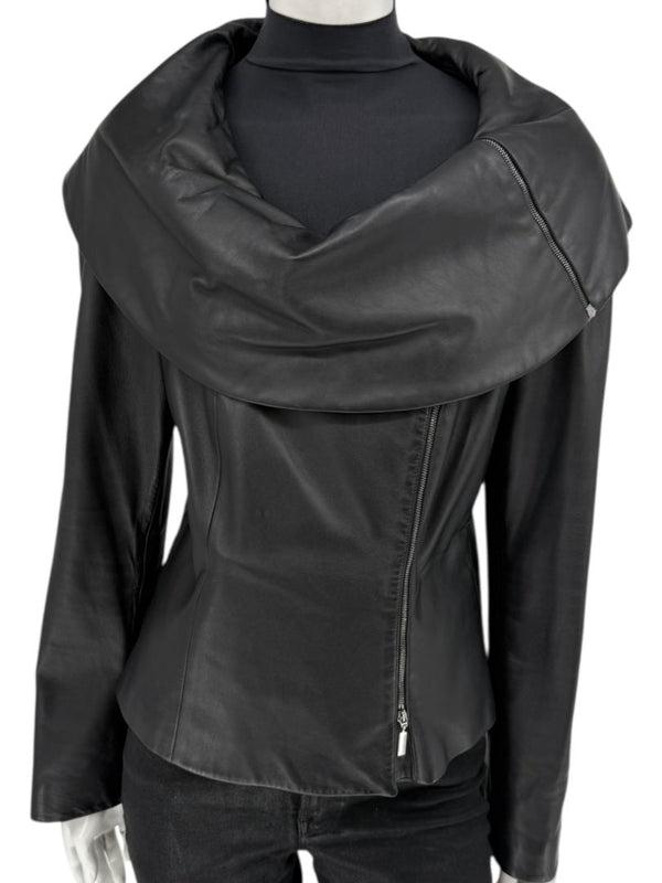 Armani Collezioni Black Leather Sculpted Jacket – Size 12
