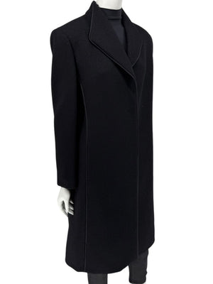 Pamella Roland Black Longline Coat Piped Trim Open Front Designer Outerwear Fits L