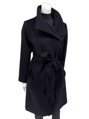 Pamella Roland Wide Shawl Collar Black Wool Belted Coat - Large