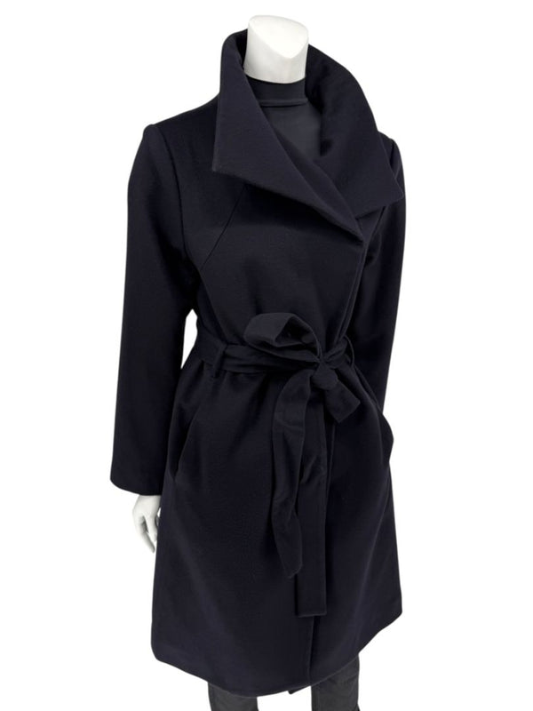 Pamella Roland Wide Shawl Collar Black Wool Belted Coat - Large