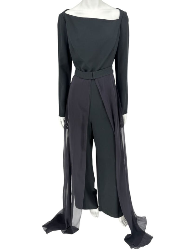 Pamella Roland Black Crepe Long Sleeve Jumpsuit – Size: Large