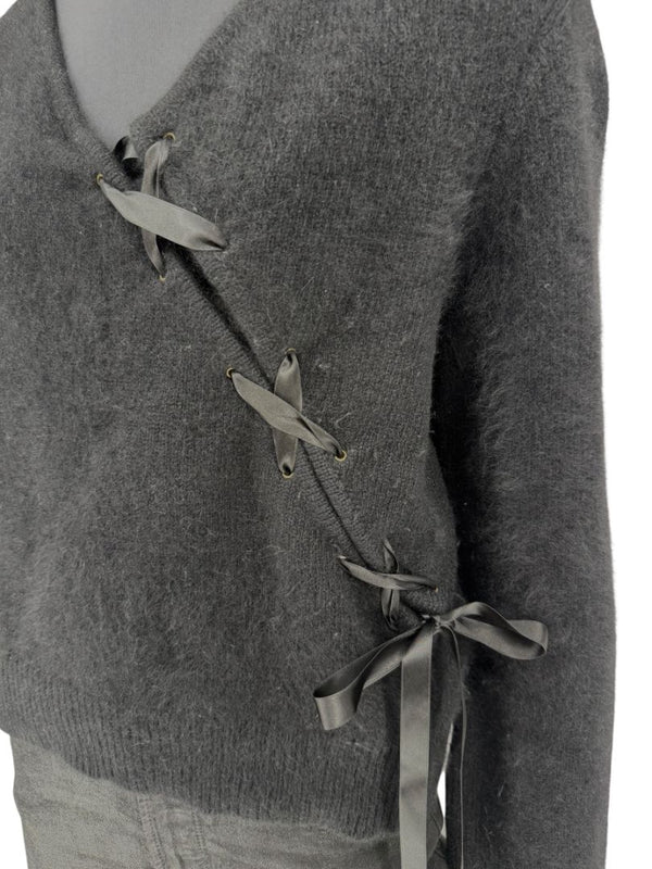 Christian Dior Black Angora-Wool Wrap Sweater – Size 44 (FR) / 12 (US)