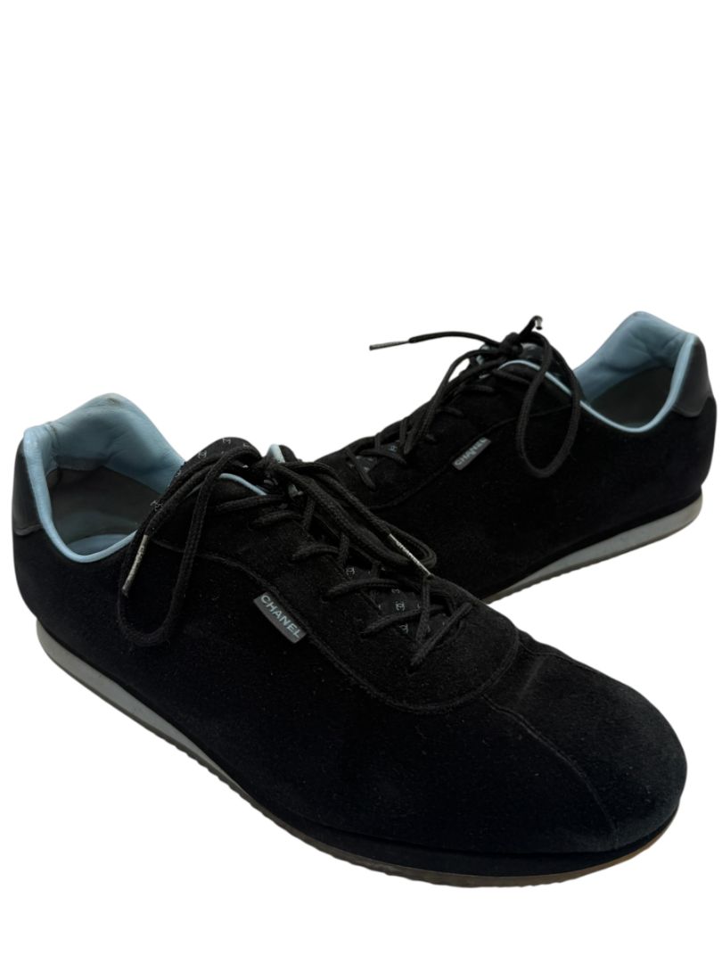 Chanel Black Suede Lace-Up Sneakers – Size 40