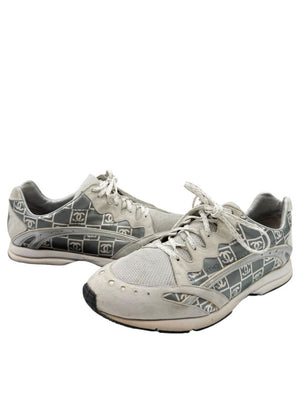 Chanel Grey & White Nylon Suede Low-Top Sneakers – Size 40