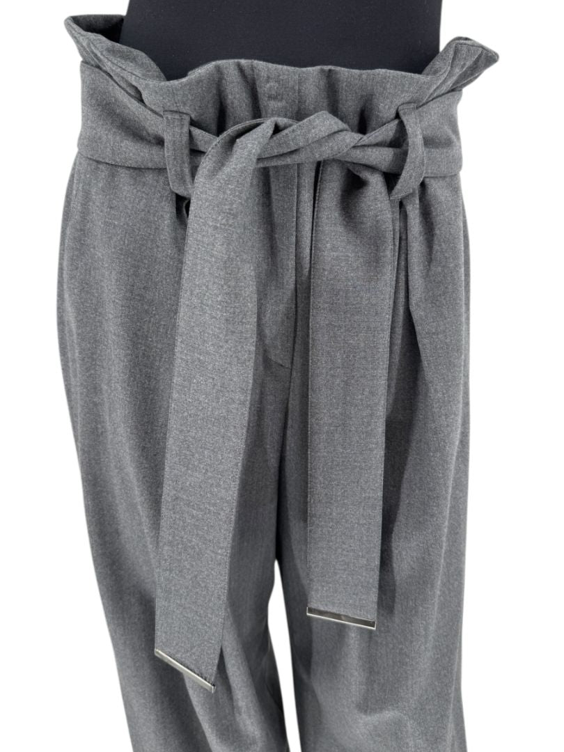 Armani Collezioni Gray High-Waisted Belted Wide-Leg Trousers – Size 10