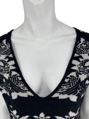 Chanel Black & Ivory Wool-Blend Deep V-Neck Sweater – Size FR 44
