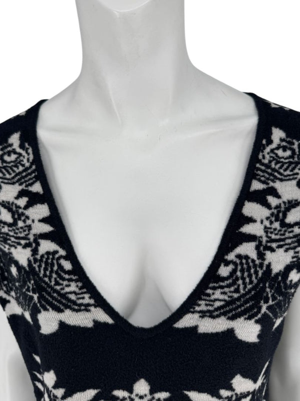 Chanel Black & Ivory Wool-Blend Deep V-Neck Sweater – Size FR 44