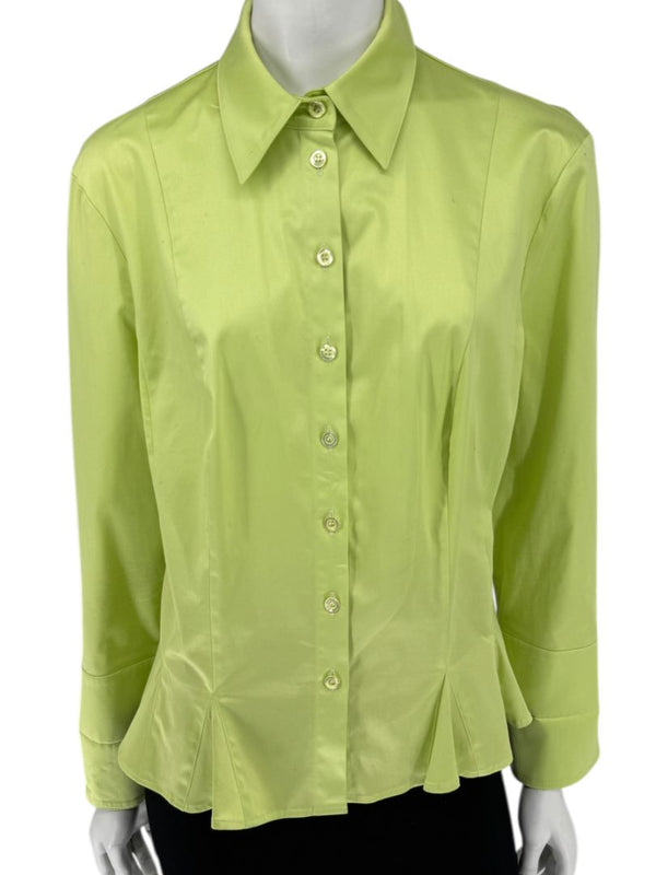 Escada Lime Green Cotton Blend Tailored Blouse – Size 42