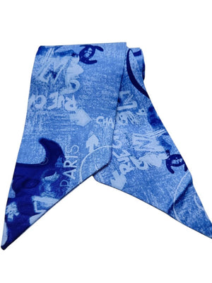 Chanel Oversized “Twilly” CC Logo Print Silk Scarf