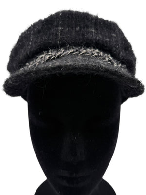 CHANEL Black Tweed Newsboy Cap with Signature Chain Trim
