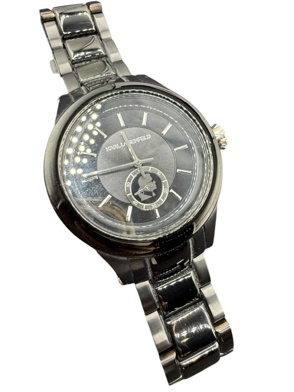 Karl Lagerfeld Black Ceramic-Style Watch with Bracelet w/ Box/Case