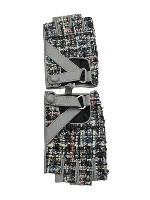 Karl Lagerfeld Gray Leather & Tweed Cutoff Gloves – Size S/M