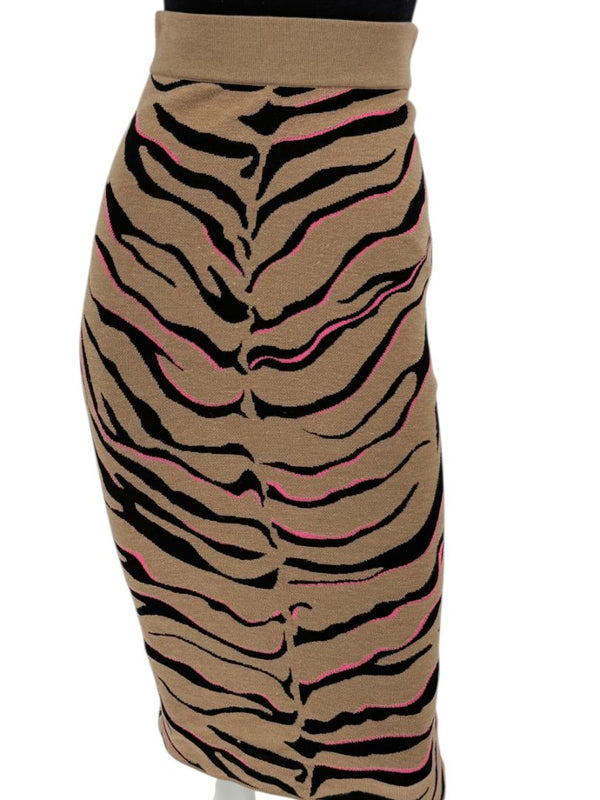 Stella McCartney Tan & Black Tiger-Stripe Knit Pencil Skirt – Size 34