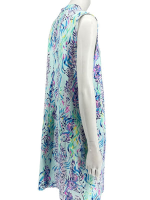 Lilly Pulitzer Aqua Multicolor Sleeveless Printed Shift Dress – Size XL