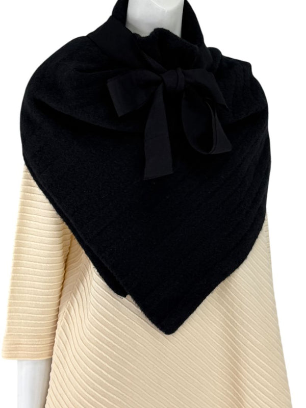 KZ_K Studio Modernisma Black Ridged Scarf with Tonal Grosgrain Ties – One Size