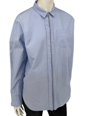 Brunello Cucinelli Light Blue Cotton Button-Front Shirt with Monili Trim – Size XL