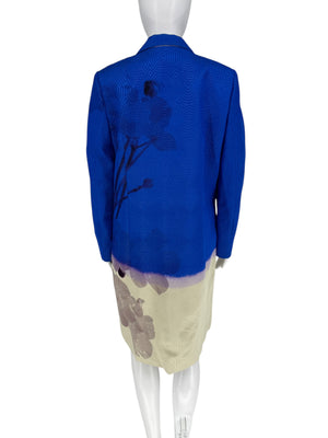 Dries Van Noten Two Button Cobalt/Purple/Black and Ivory textured Moire Topper/Jacket/ ¾ Coat